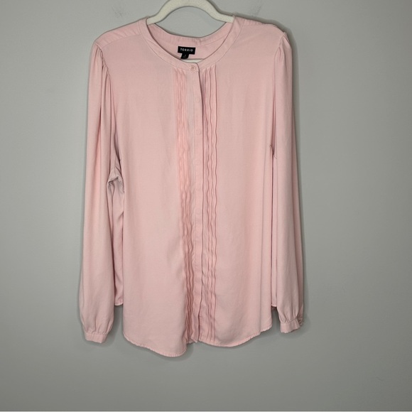 Torrid Pink Blouse with Mandarin Collar and Ruffled‎ Cuffed Sleeves Womens 2X - Picture 1 of 8